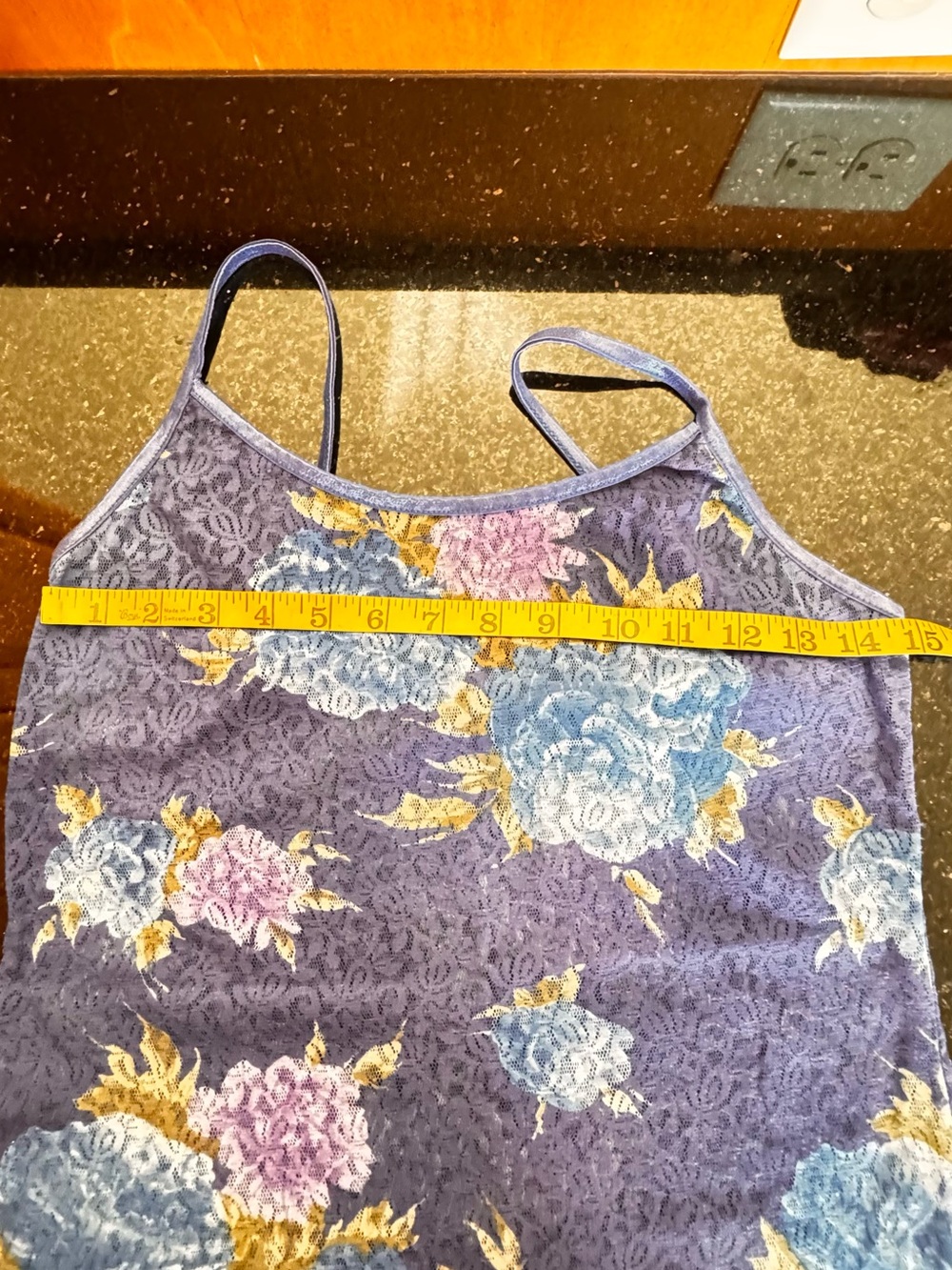 Wet Seal Periwinkle Floral Lace Cami with Blue and Yellow Accents